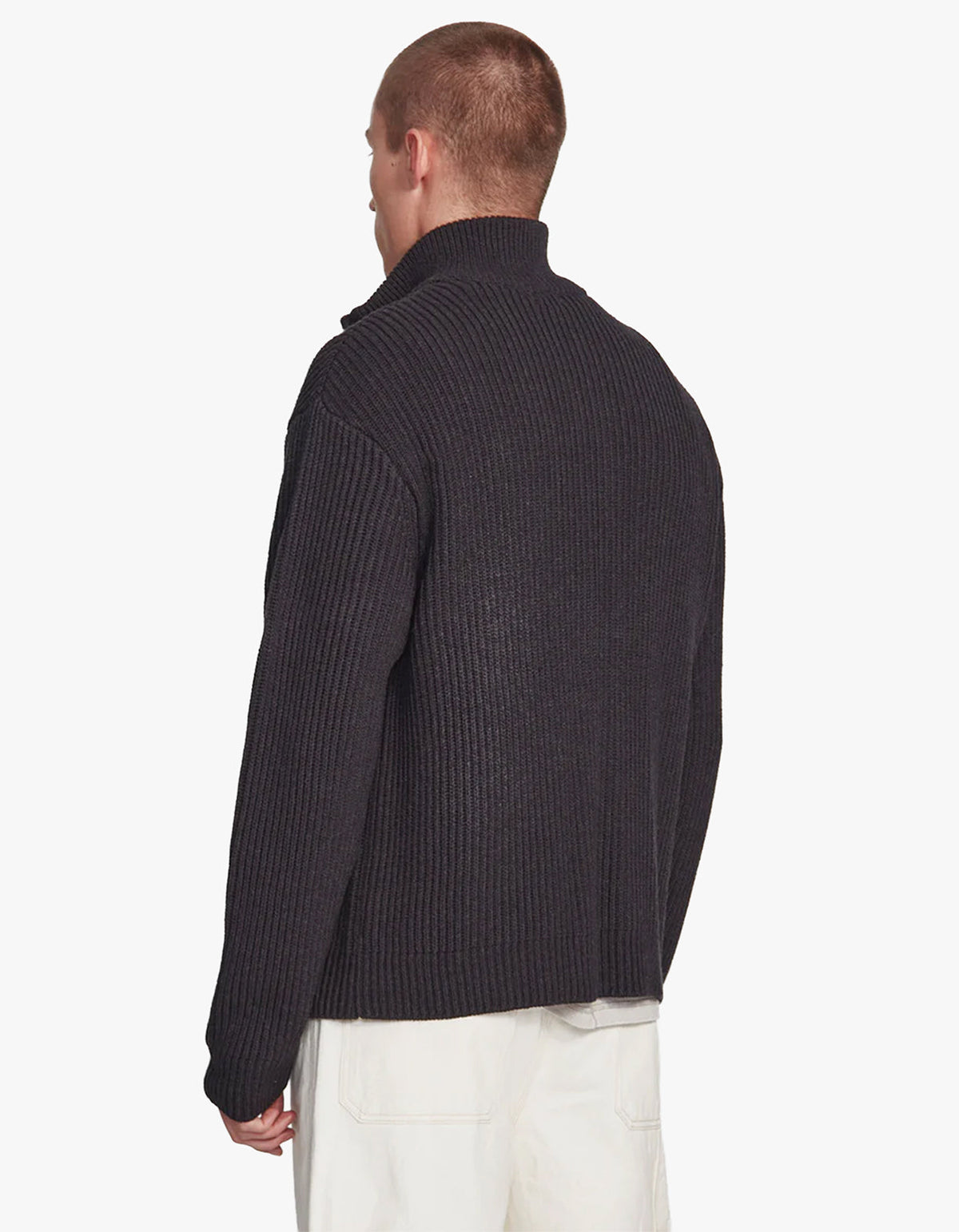 Mens Chunky Knit Zip Through - Charcoal