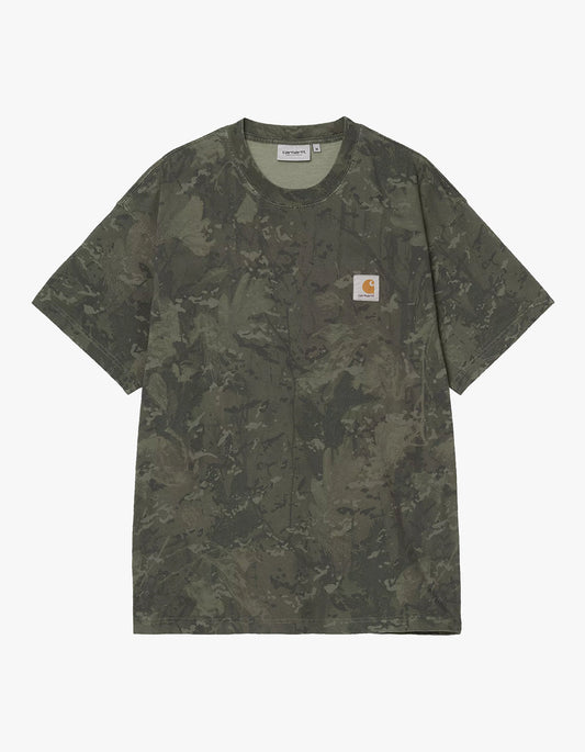 S/S Camo Combi T Shirt - Camo Combi, Green/Olive Garment Dyed