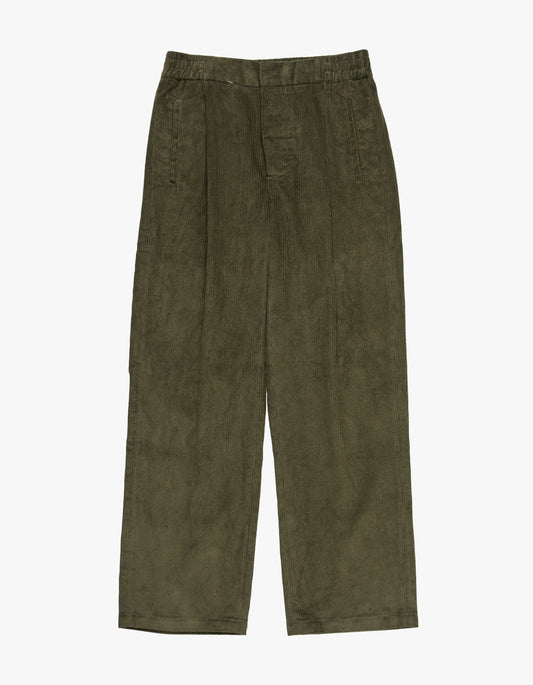 Mens Cord Pleat Front Pant - Moss