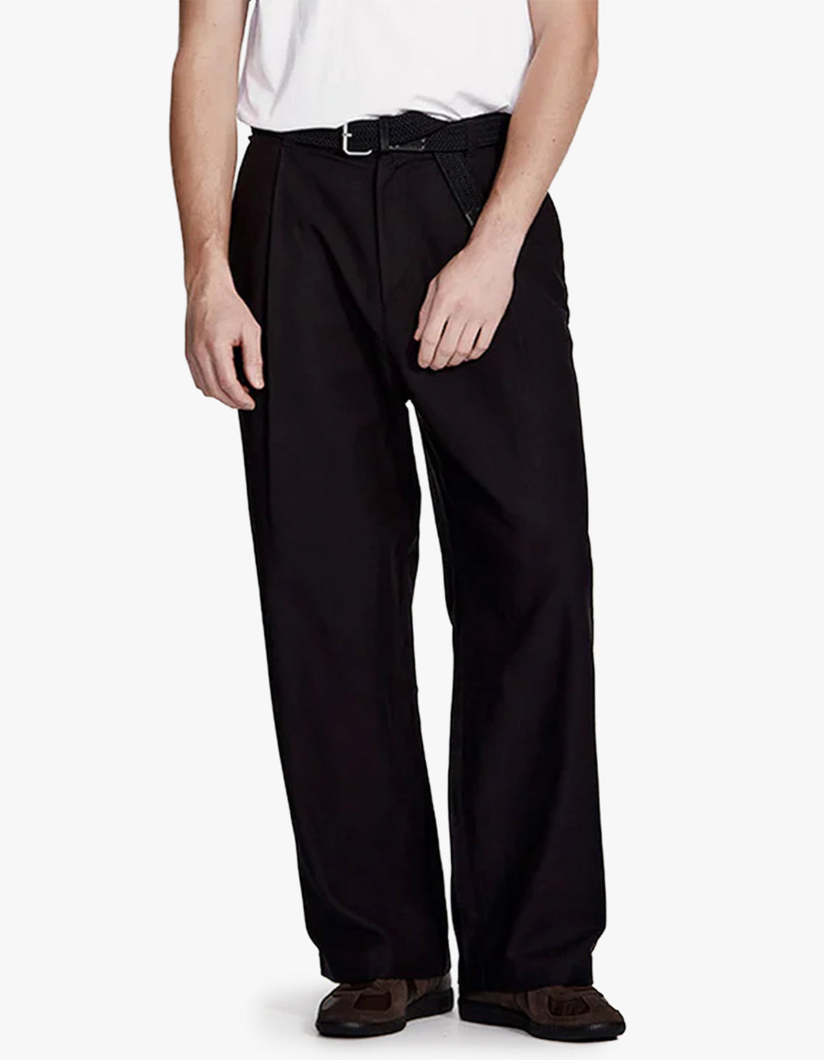 Mens Wide Leg Pleated Trouser - Black