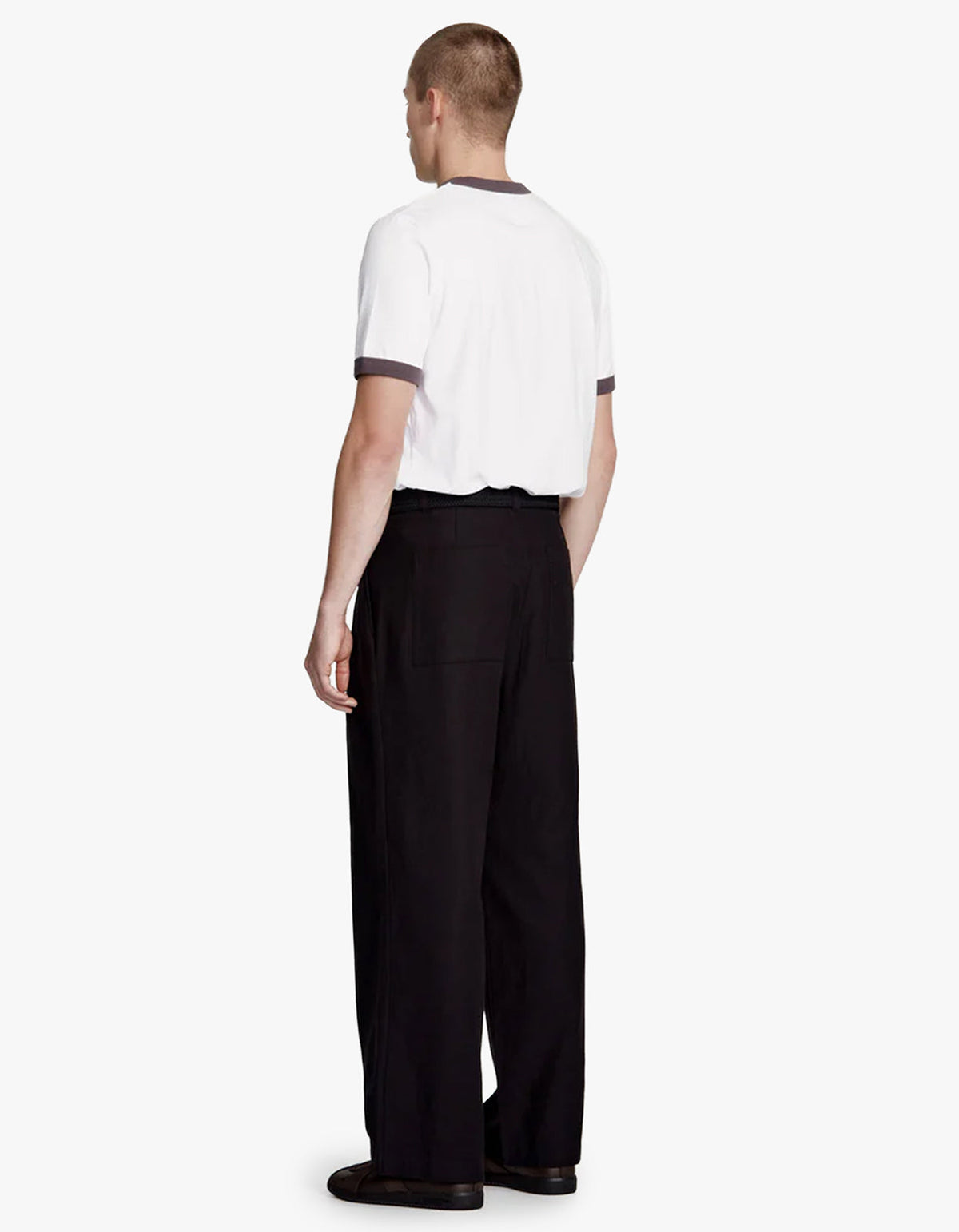 Mens Wide Leg Pleated Trouser - Black