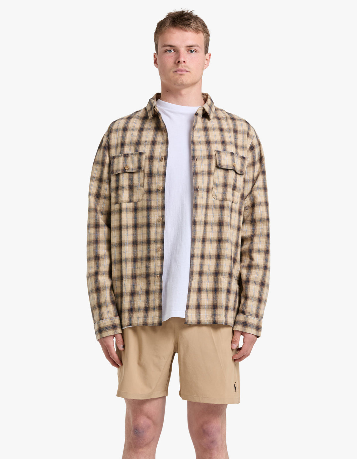 Brushed Flannel Shirt - Tan Multi