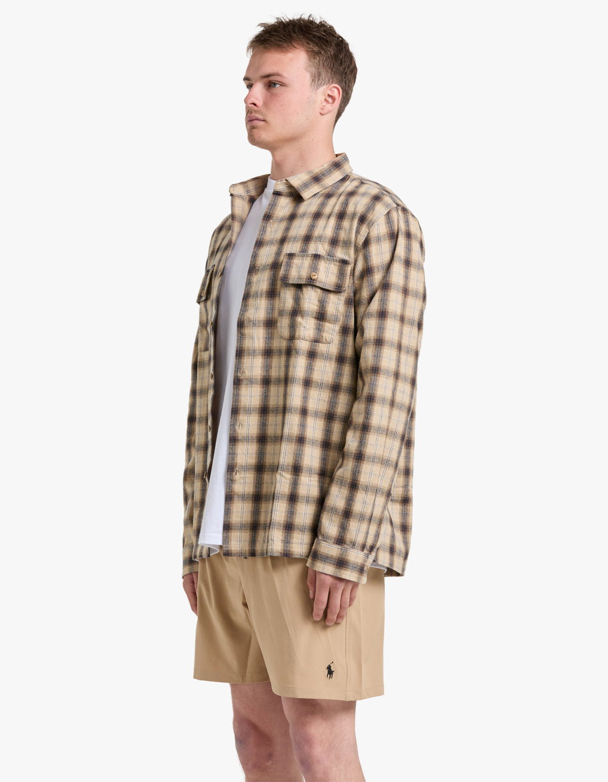 Brushed Flannel Shirt - Tan Multi