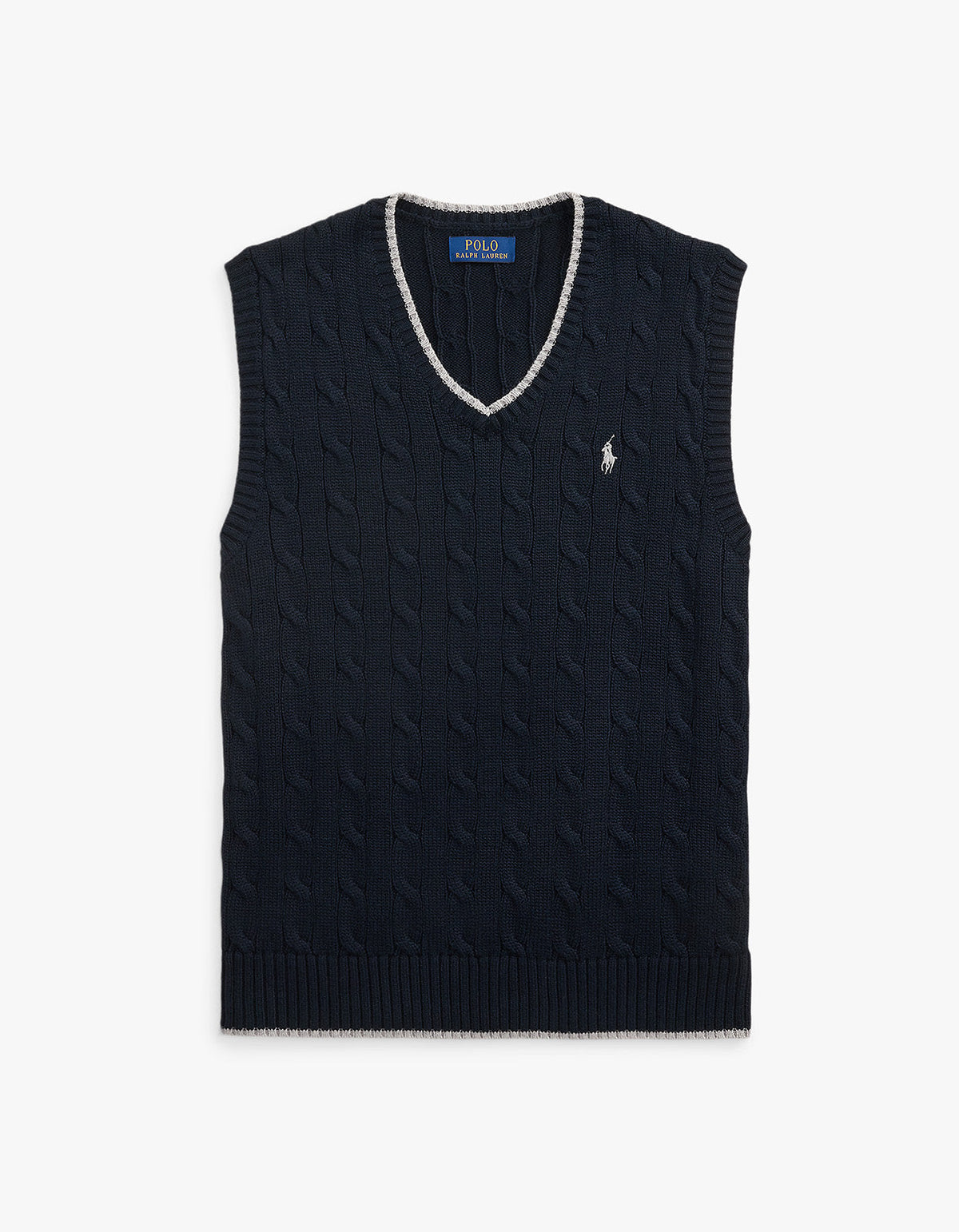 Cable Knit Cotton Sweater Vest - Hunter Navy Combo