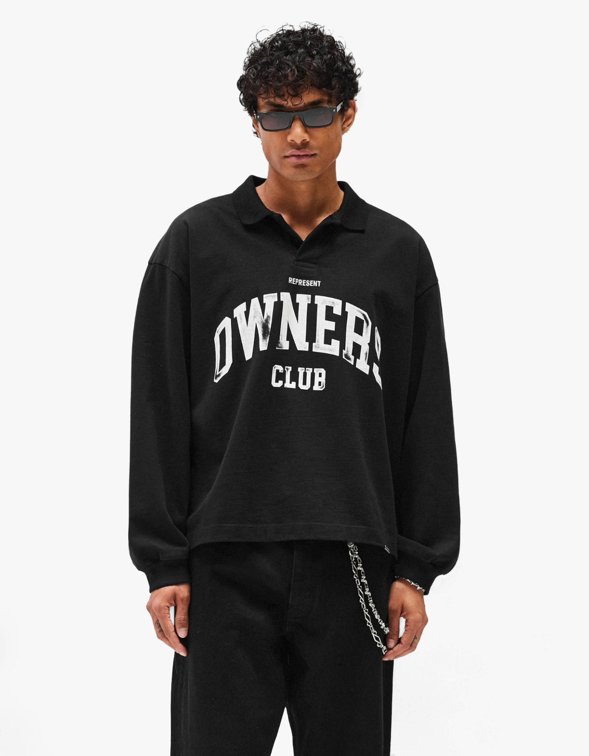 Represent Owners Club Heritage Rugby Top - Jet Black
