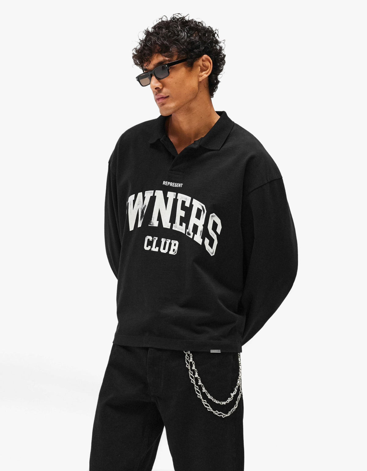 Represent Owners Club Heritage Rugby Top - Jet Black
