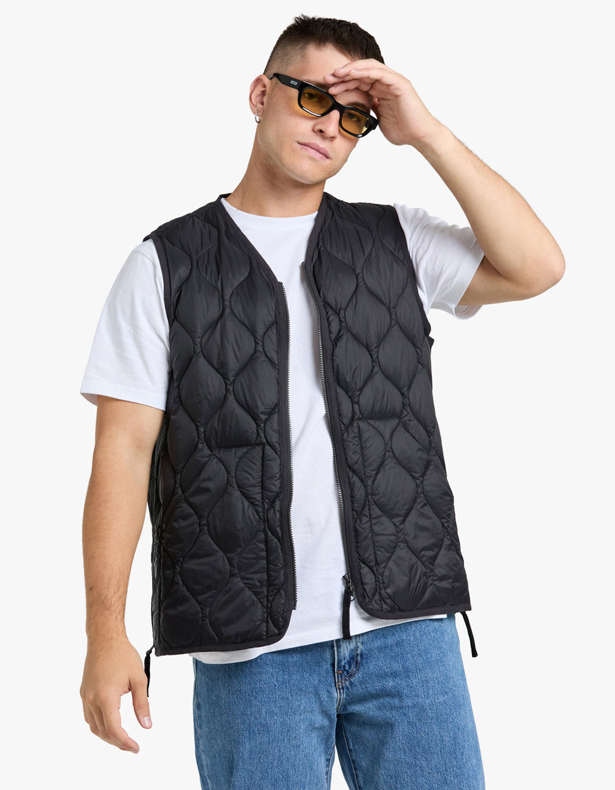 Soft Shell Military V Neck W Zip Down Vest - Black