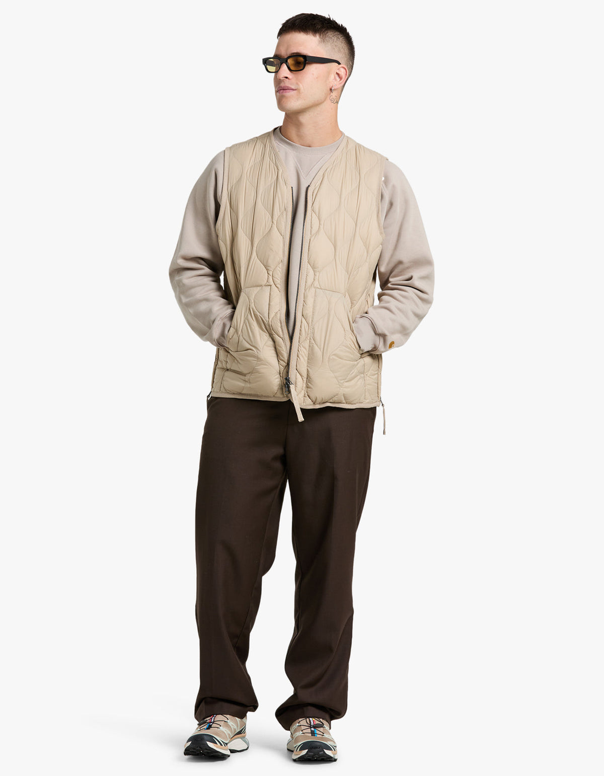 Soft Shell Military V Neck W Zip Down Vest - G.Beige