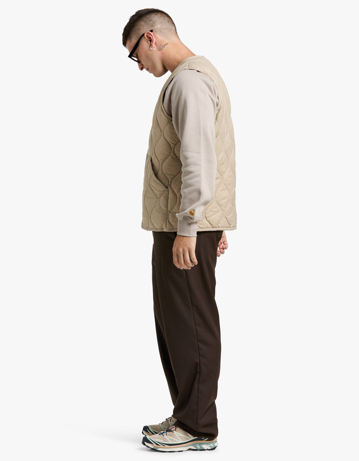 Soft Shell Military V Neck W Zip Down Vest - G.Beige