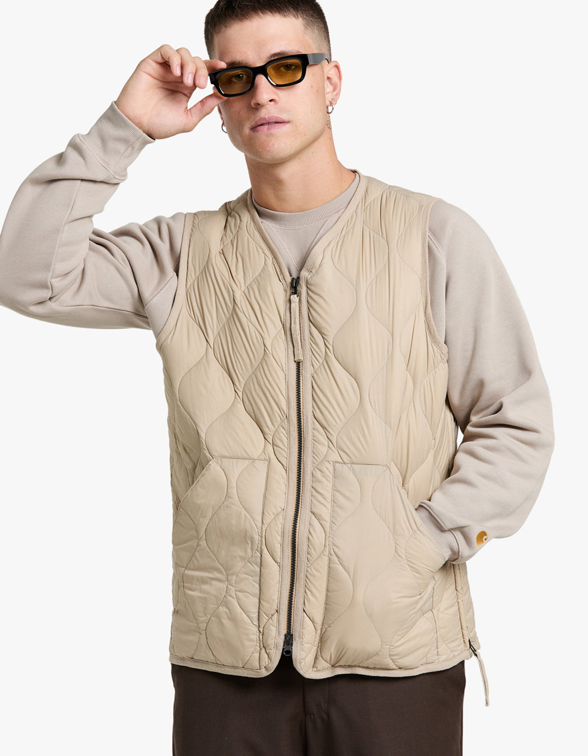 Soft Shell Military V Neck W Zip Down Vest - G.Beige