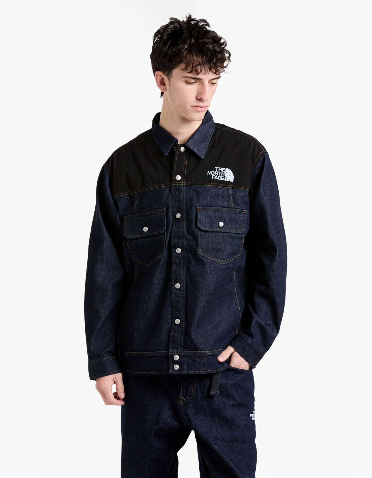 Mens Denim Cordura Jacket - Dark Indigo Denim Wash/Black